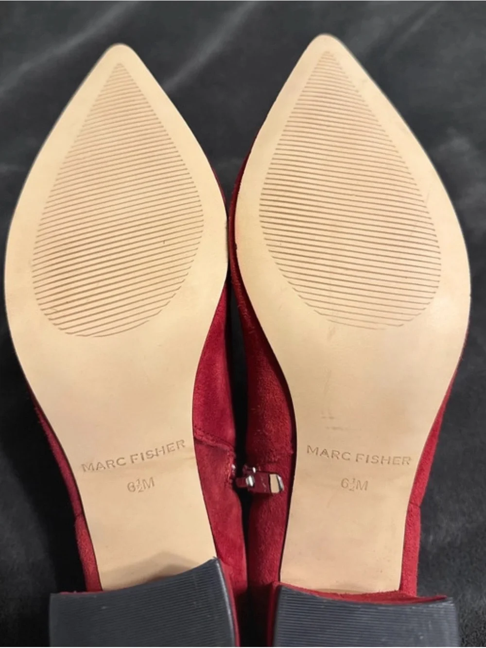 Marc Fisher Red Suede Pointed-Toe Block Heel Ankle Boots